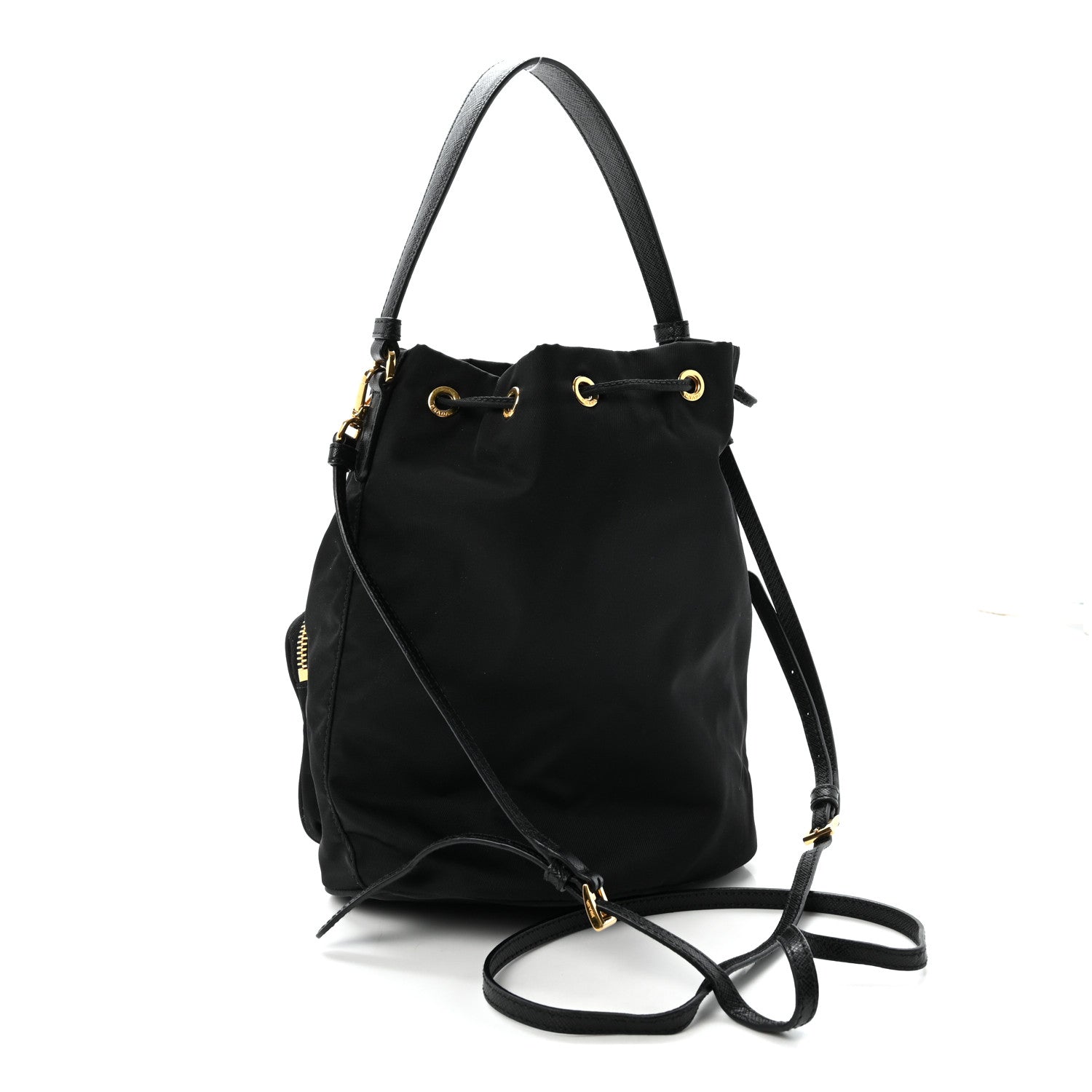 Saffiano Tessuto Nylon Mini Bucket Crossbody Bag Black