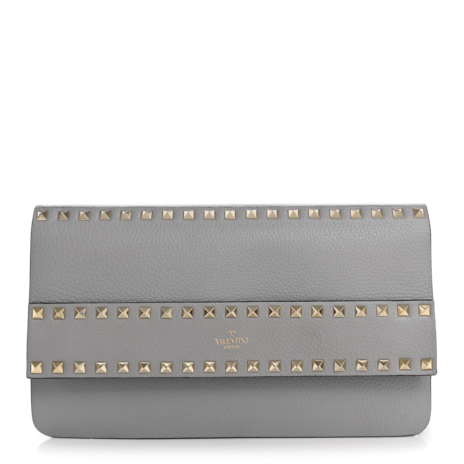 Pebble Calfskin Rockstud Side Slip Wristlet Clutch Pastel Grey