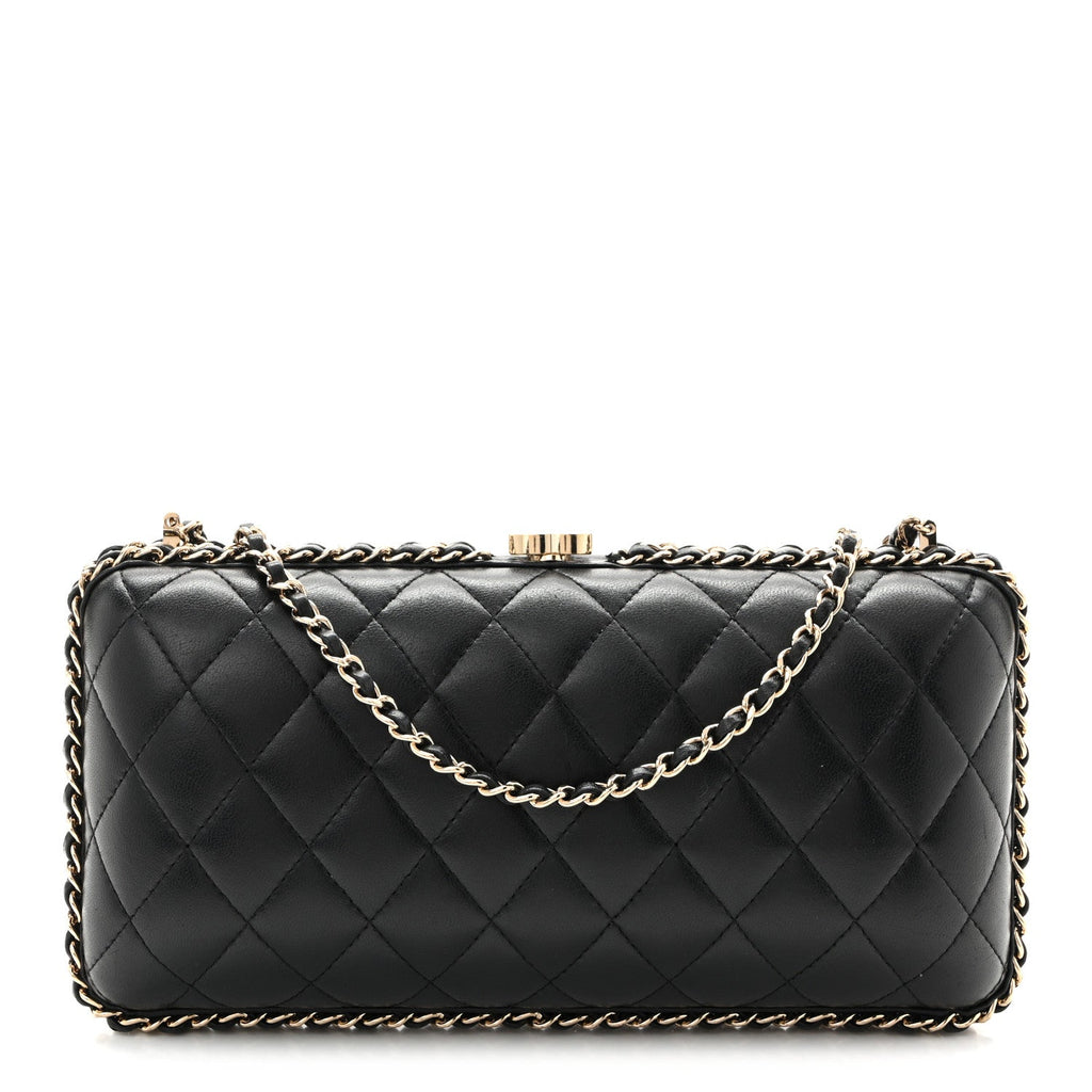 Lambskin Quilted Chain Around Clutch Black