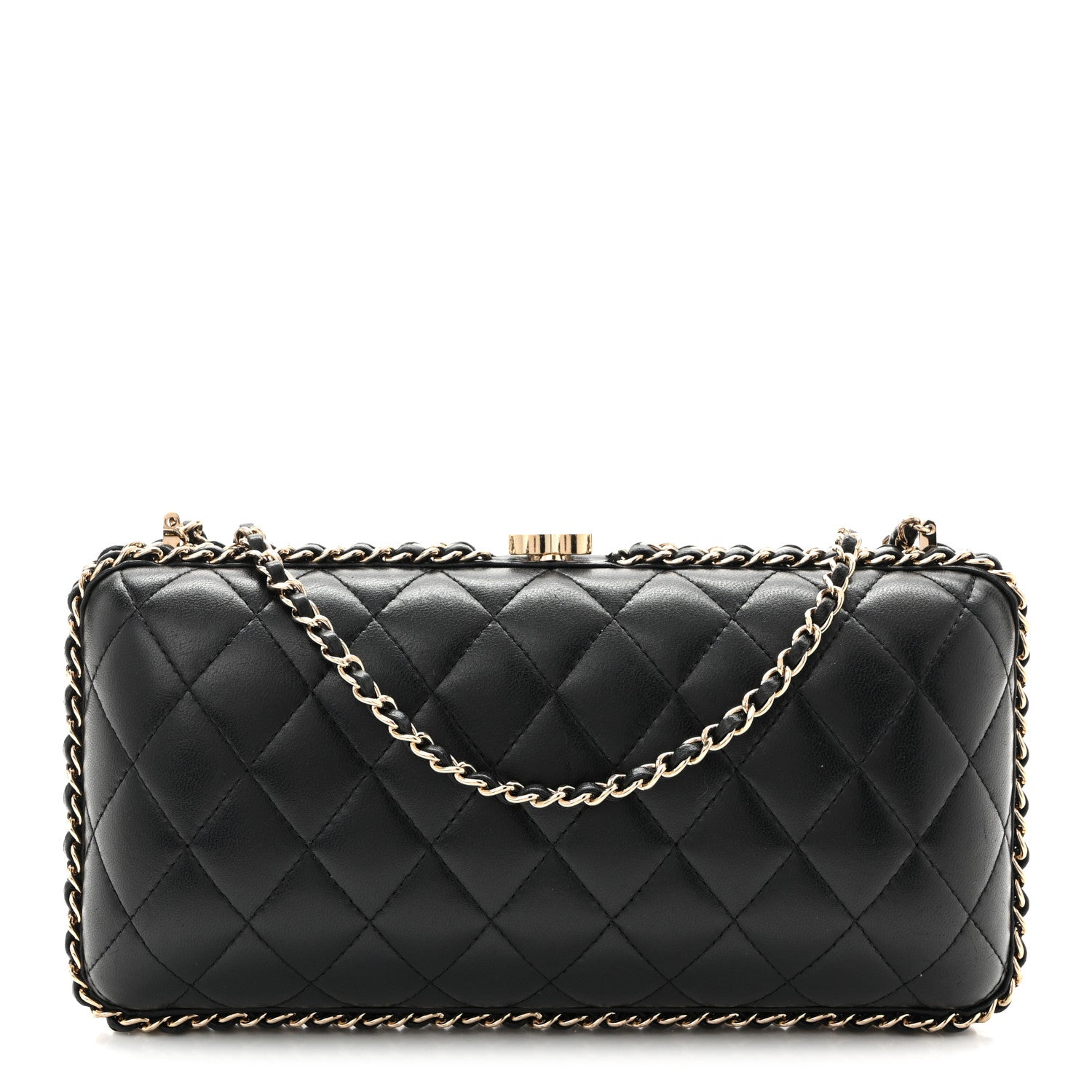 Lambskin Quilted Chain Around Clutch Black