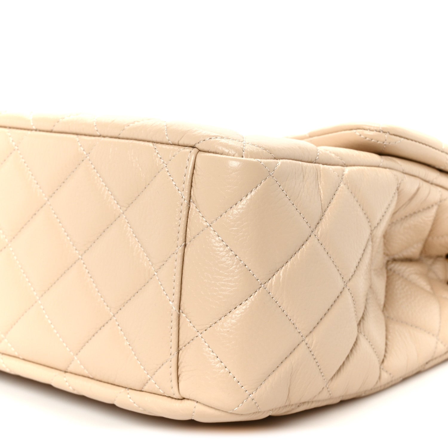 Grained Calfskin Quilted XXL Travel Flap Bag Beige