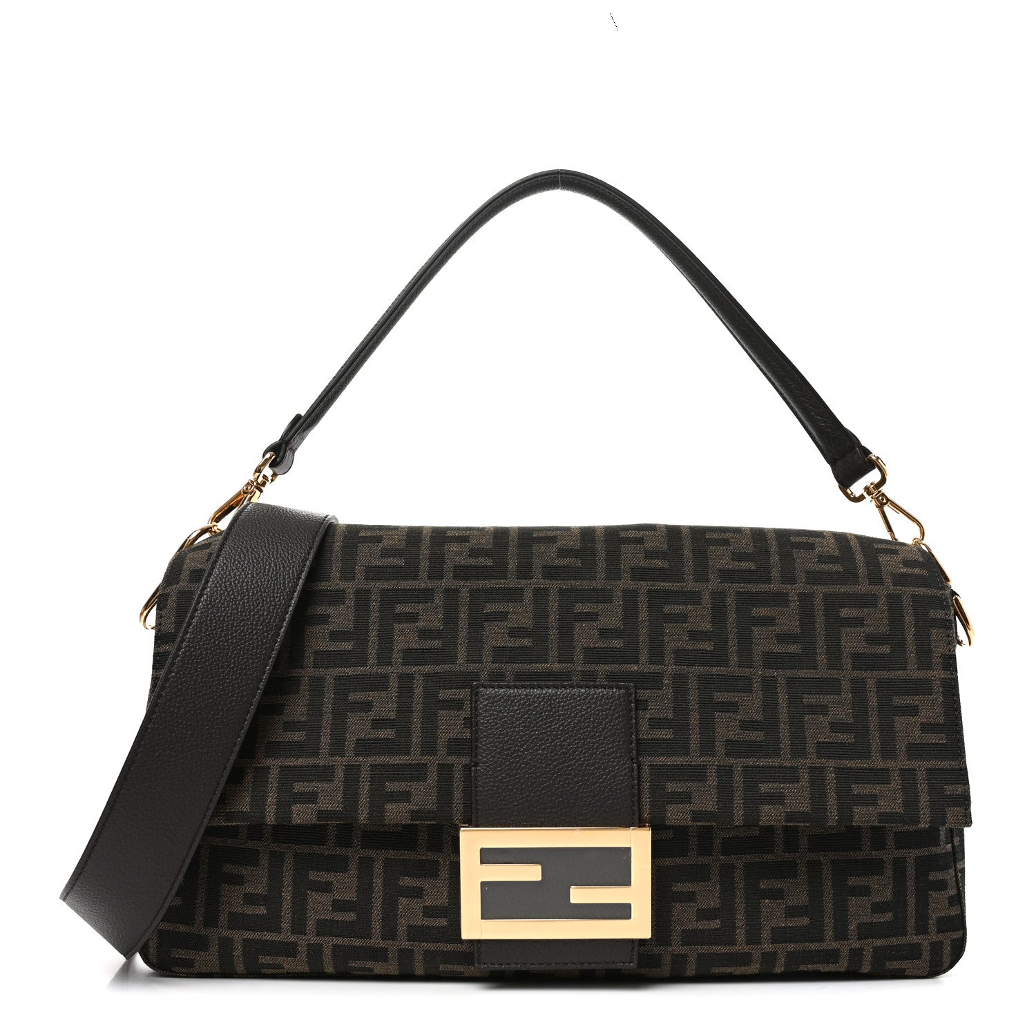 Fabric Jacquard FF 1974 Maxi Baguette Tobacco Moro Black