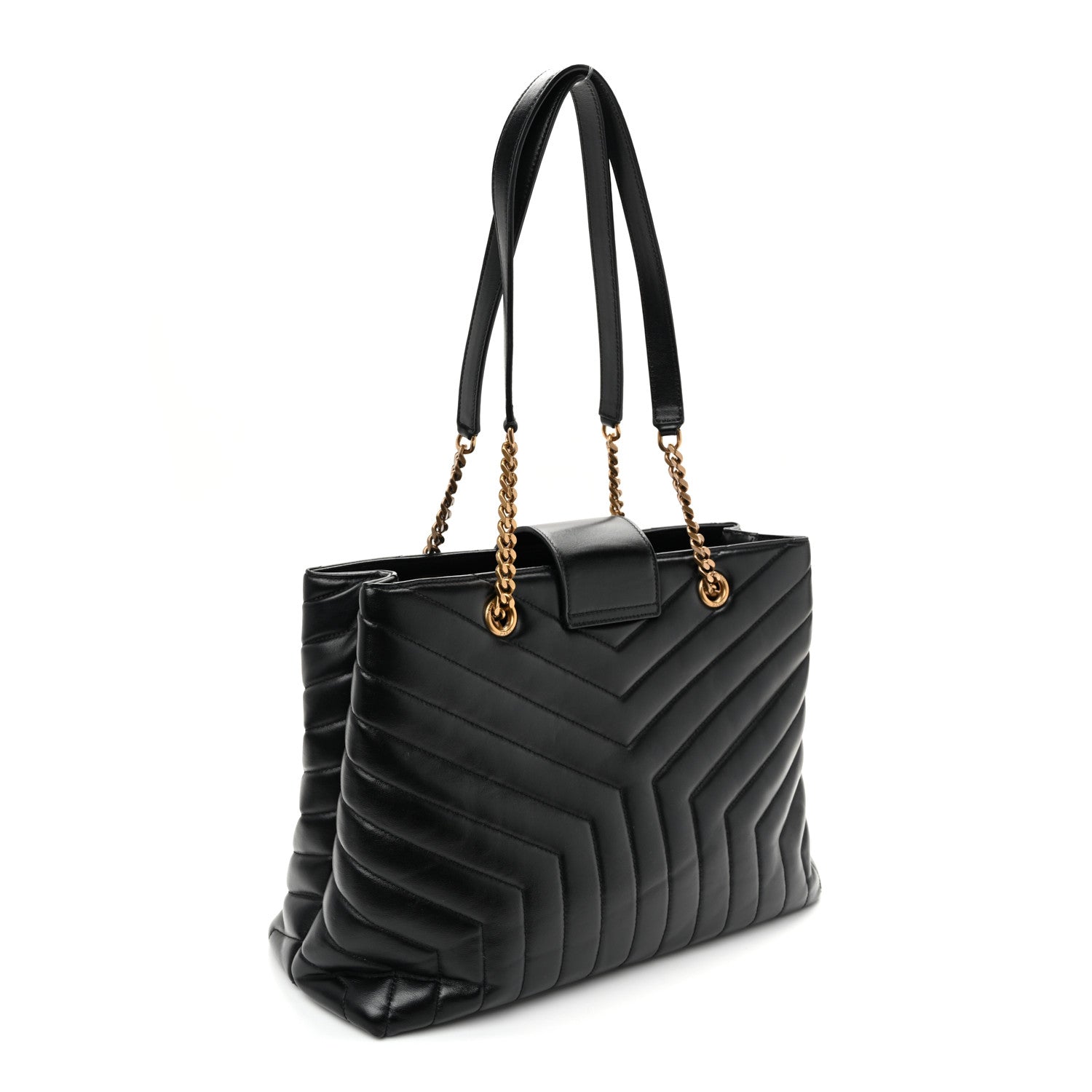 Calfskin Y Quilted Monogram Large Loulou Shopper Black