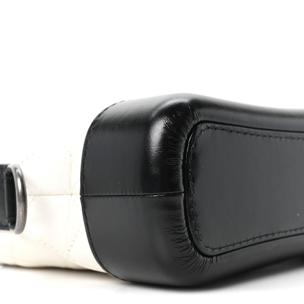 Aged Calfskin Quilted Small Gabrielle Hobo Black White