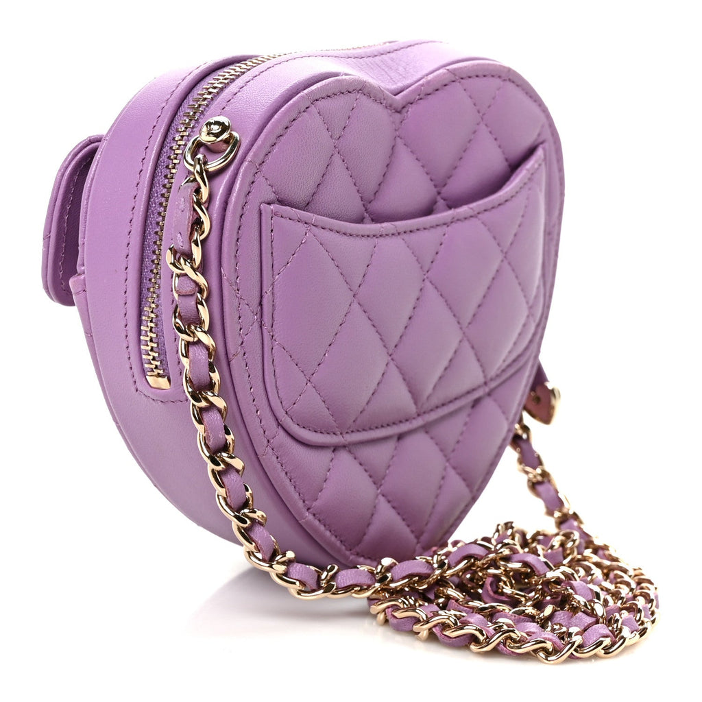 Lambskin Quilted CC In Love Heart Clutch With Chain Purple
