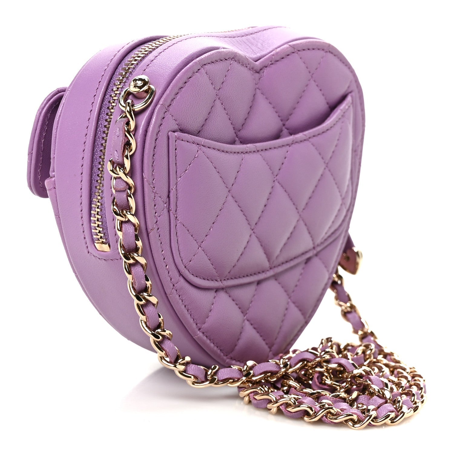 Lambskin Quilted CC In Love Heart Clutch With Chain Purple