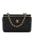 Lambskin Quilted Pearl Crush Small Vanity Case With Chain Black