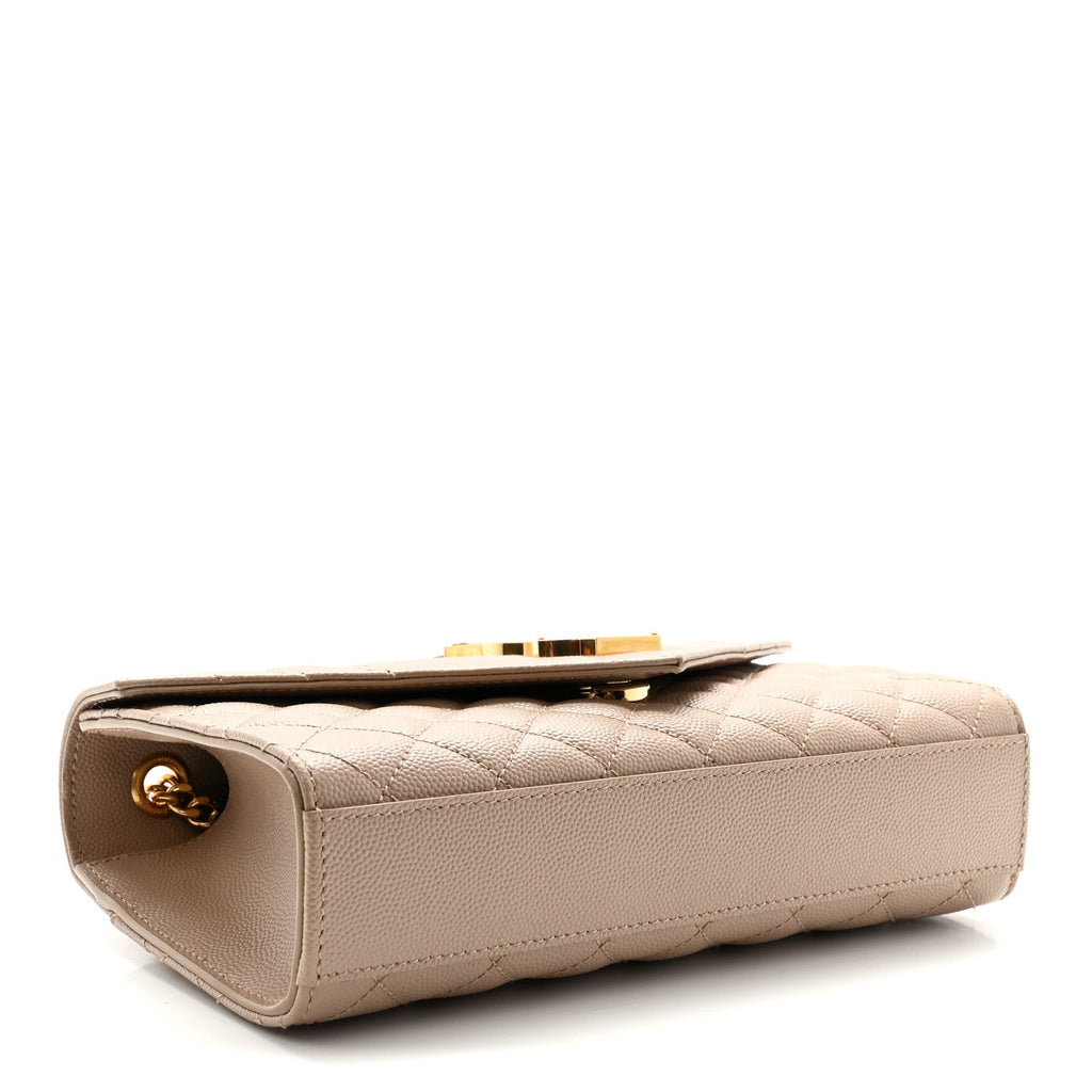Grain De Poudre Textured Mixed Matelasse Triquilt Small Monogram Satchel Dark Beige