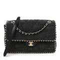 Wool Tweed Quilted Coco Neige Chain Around Flap Black