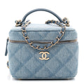 Denim Quilted Small CC Vanity Case Blue