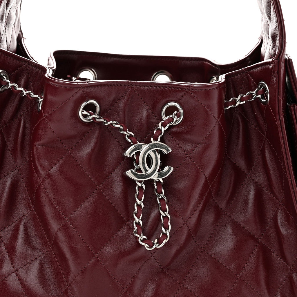 Shiny Calfskin Quilted Small Chanel 25 Handbag Burgundy