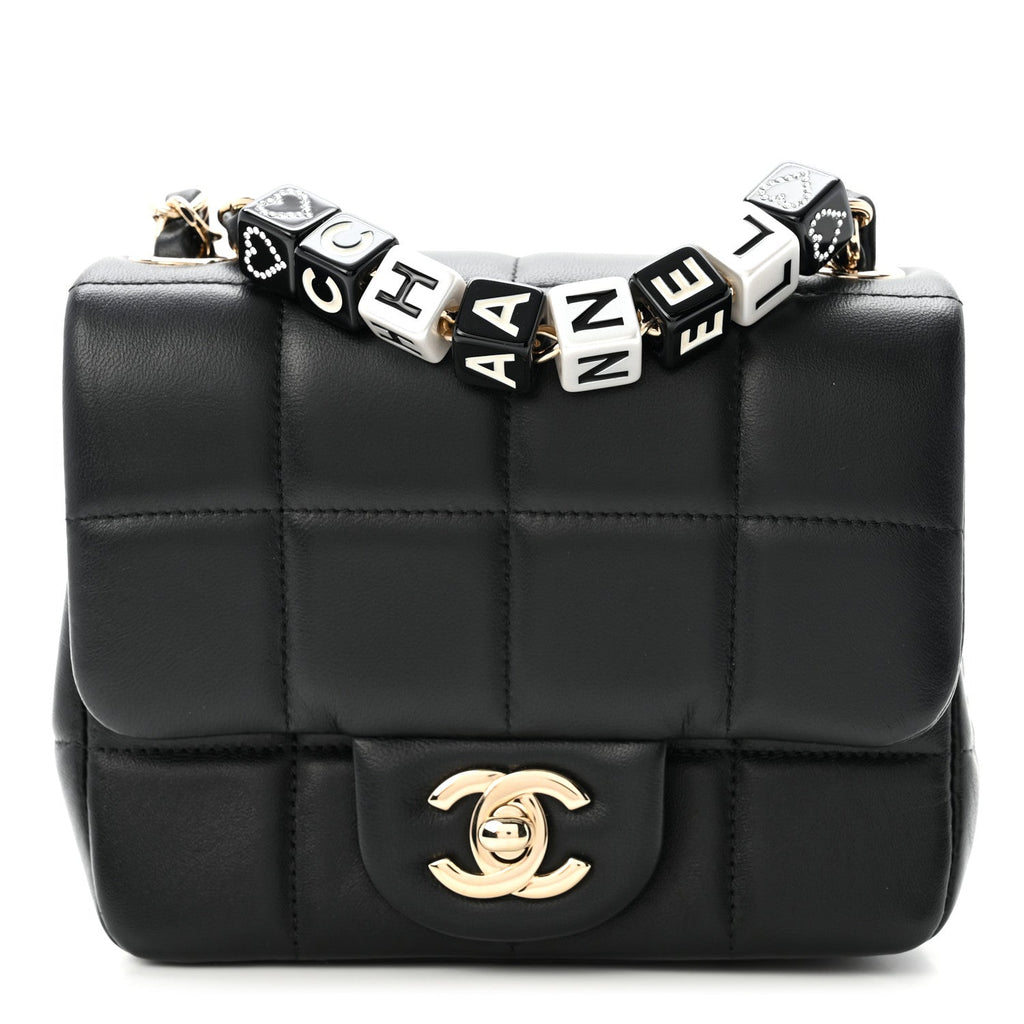 Lambskin Resin Crystal Square Quilted Mini Monacoco Flap Black