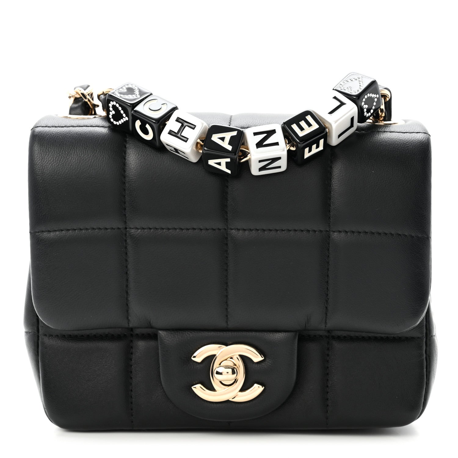 Lambskin Resin Crystal Square Quilted Mini Monacoco Flap Black