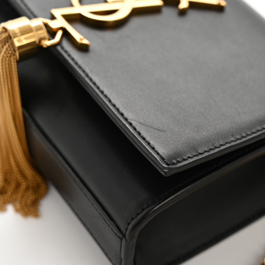 Calfskin Small Classic Monogram Kate Tassel Satchel Black