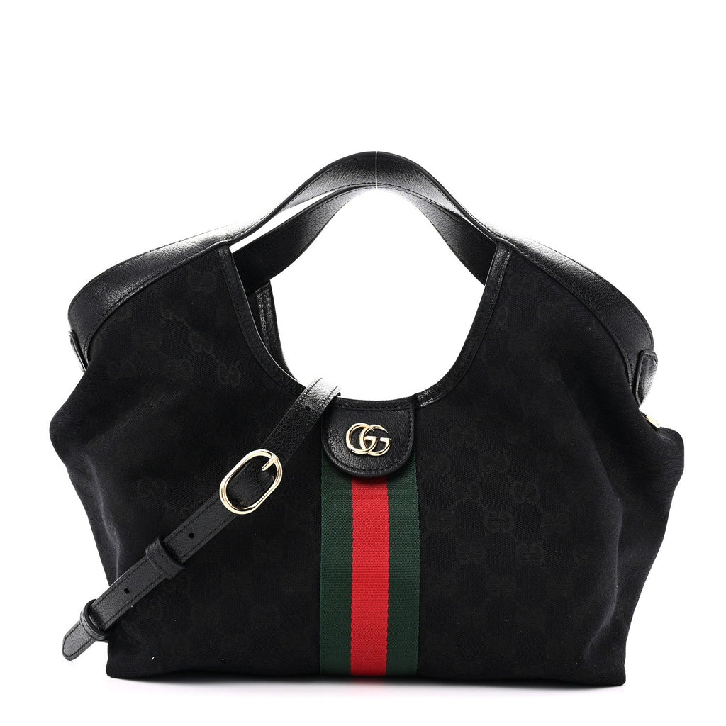 Denim GG Monogram Web Small Giglio Tote Black