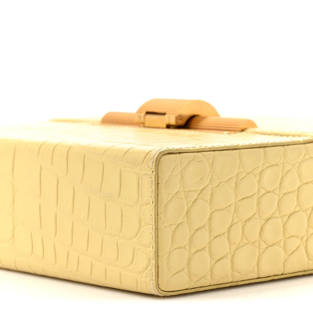 Calfskin Crocodile Embossed Daisey Box Clutch Yellow