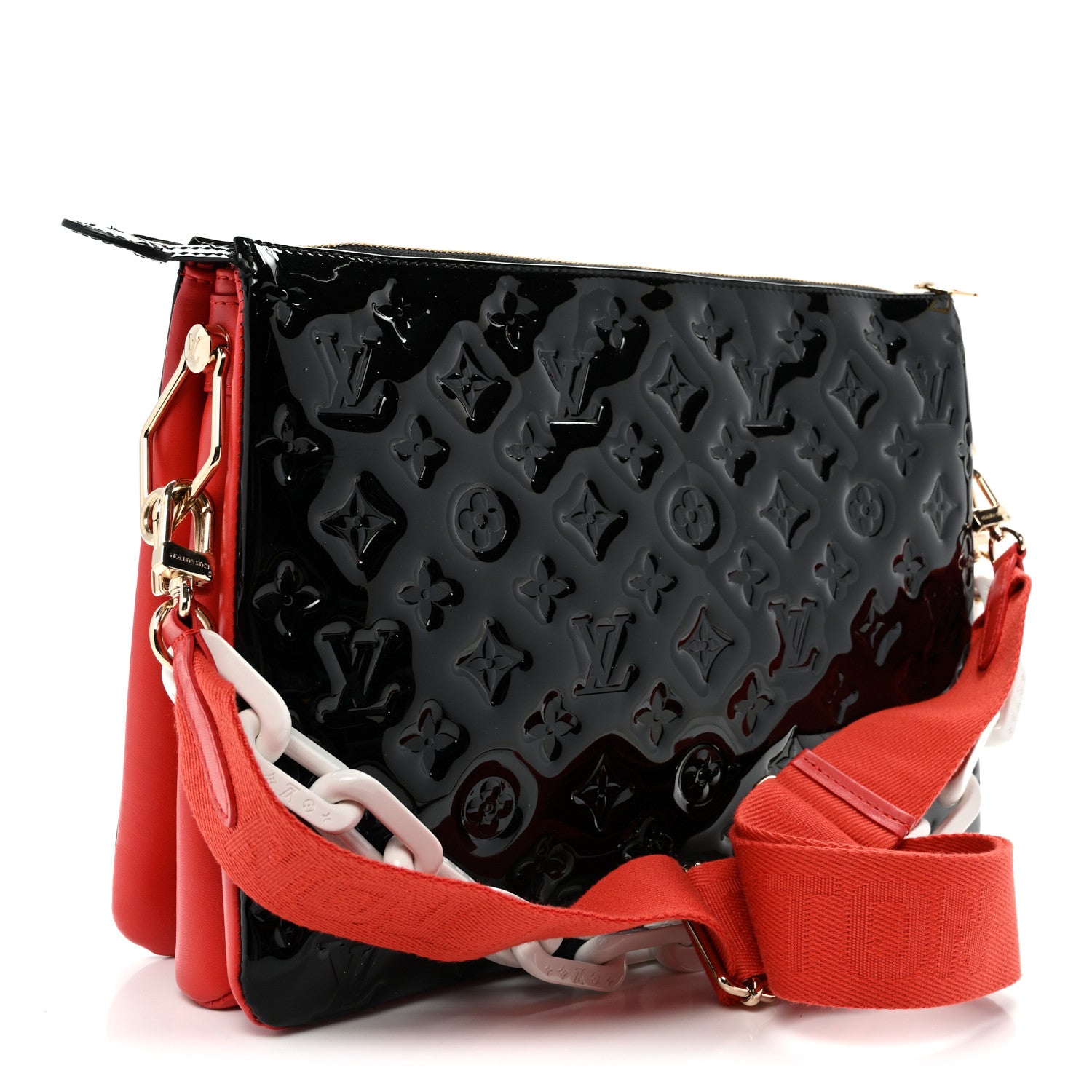 Patent Embossed Monogram Lambskin Coussin MM Black Red