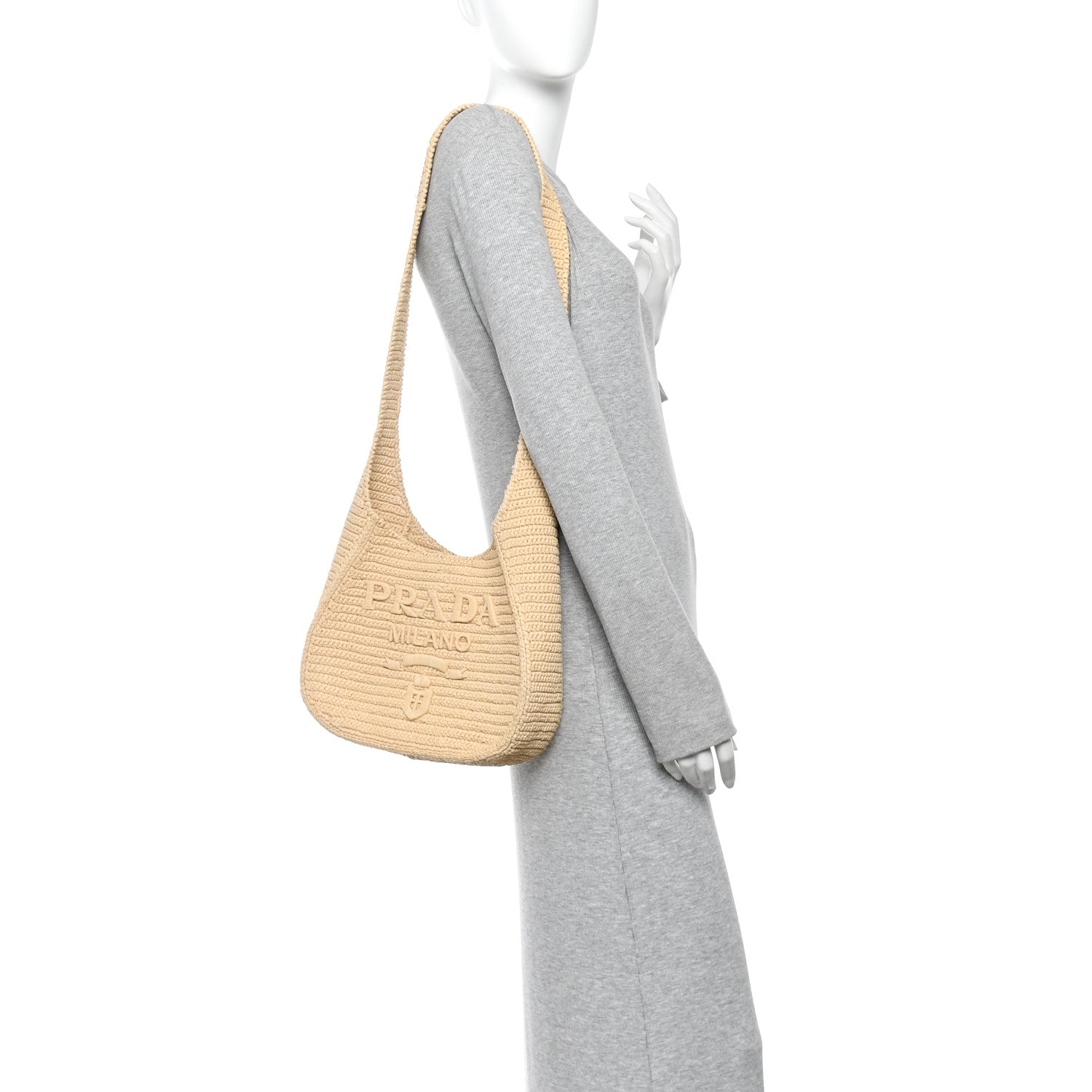 Yarn Raffia Effect Crochet Embroidered Logo Hobo Naturale
