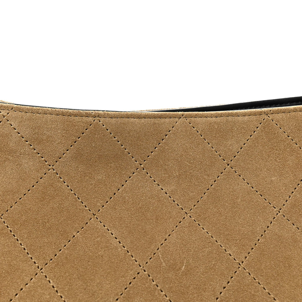 Suede Quilted Eyes On You Large Shopping Bag Beige