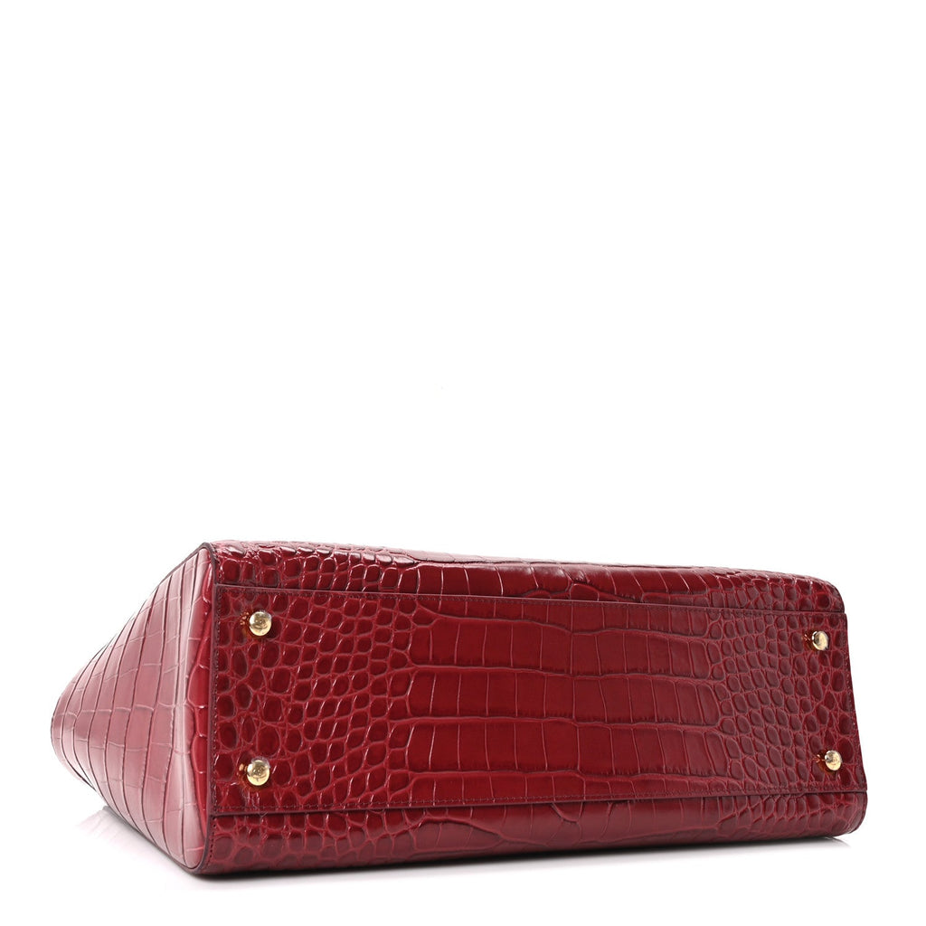 Calfskin Crocodile Embossed Archetype Small Shopping Tote Burgundy