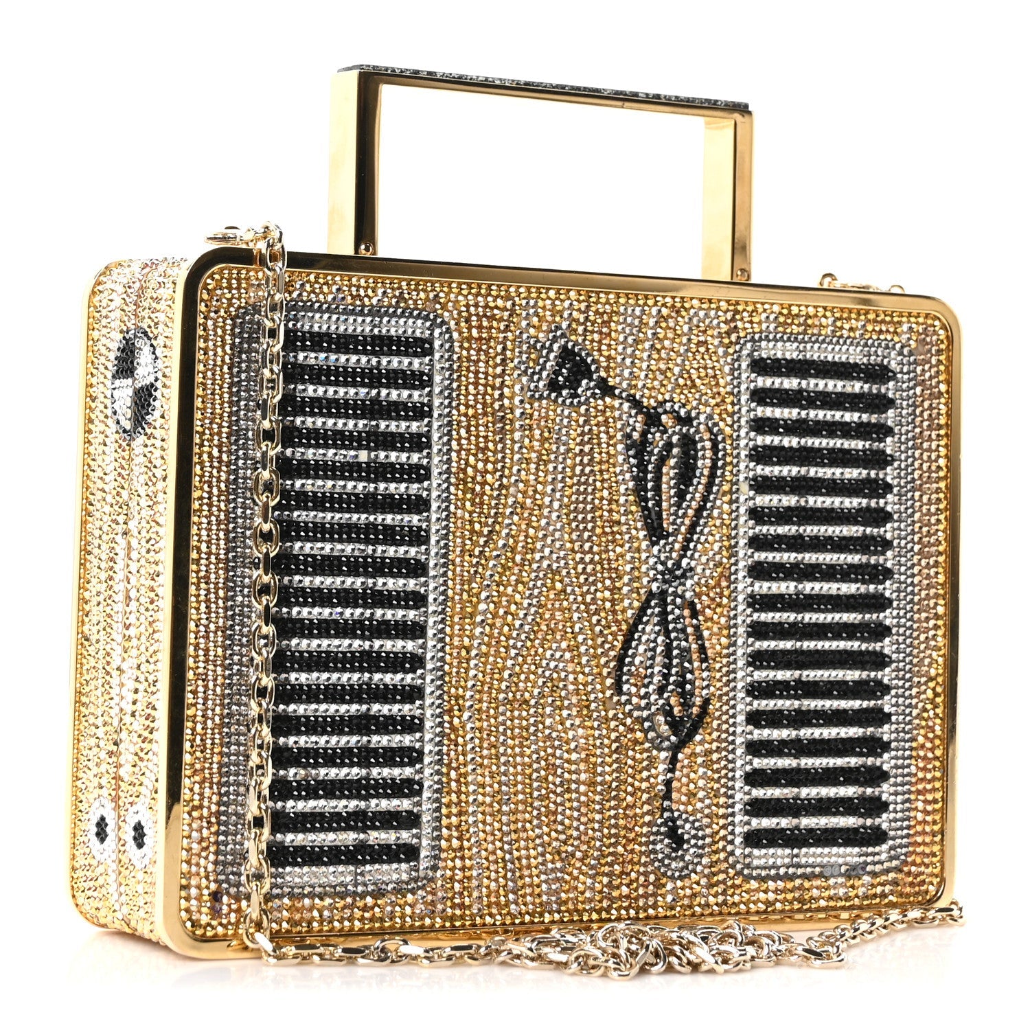 Crystal Turntable Scratch Minaudiere Clutch Champagne