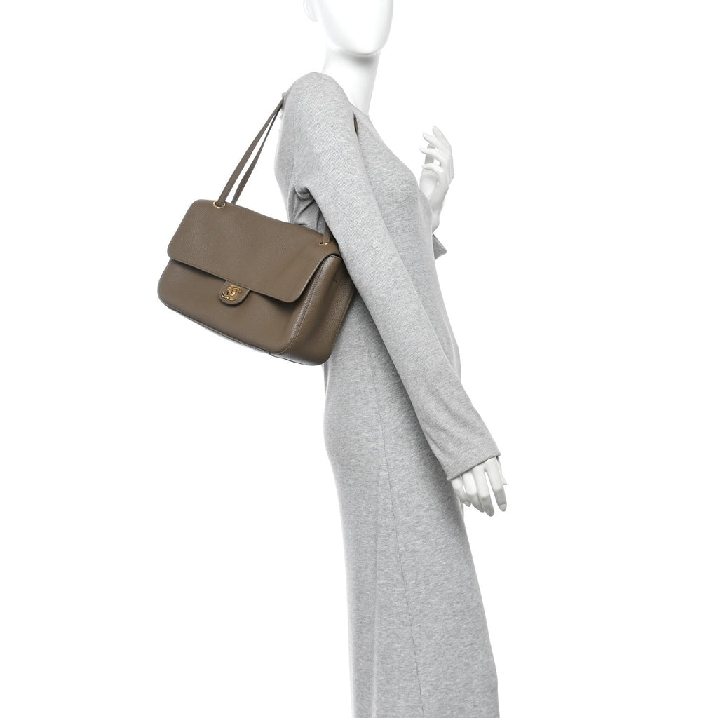Grained Calfskin Small Souplissimo Maxi Flap Light Brown