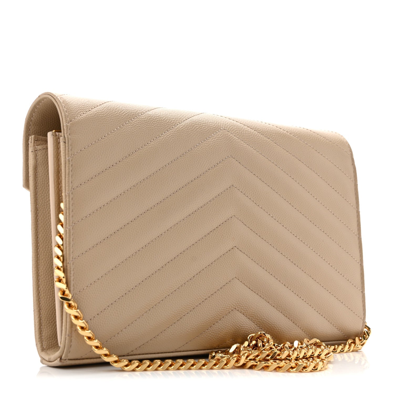 Grain De Poudre Matelasse Chevron Monogram Chain Wallet Dark Beige