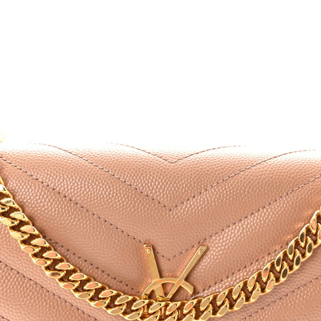 Grain De Poudre Matelasse Chevron Monogram Chain Wallet Vintage Peach