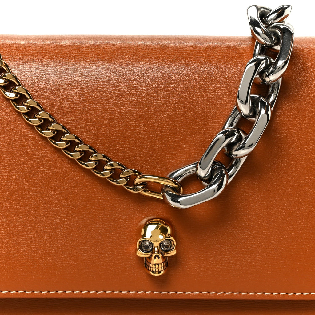 Calfskin Mini Skull Chain Crossbody Bag Caramel Tan
