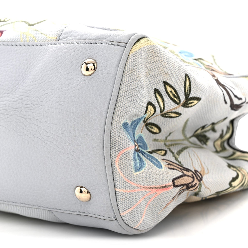 Canvas Cellarius Calfskin Flora Knight Medium Bamboo Shopper Tote Light Blue