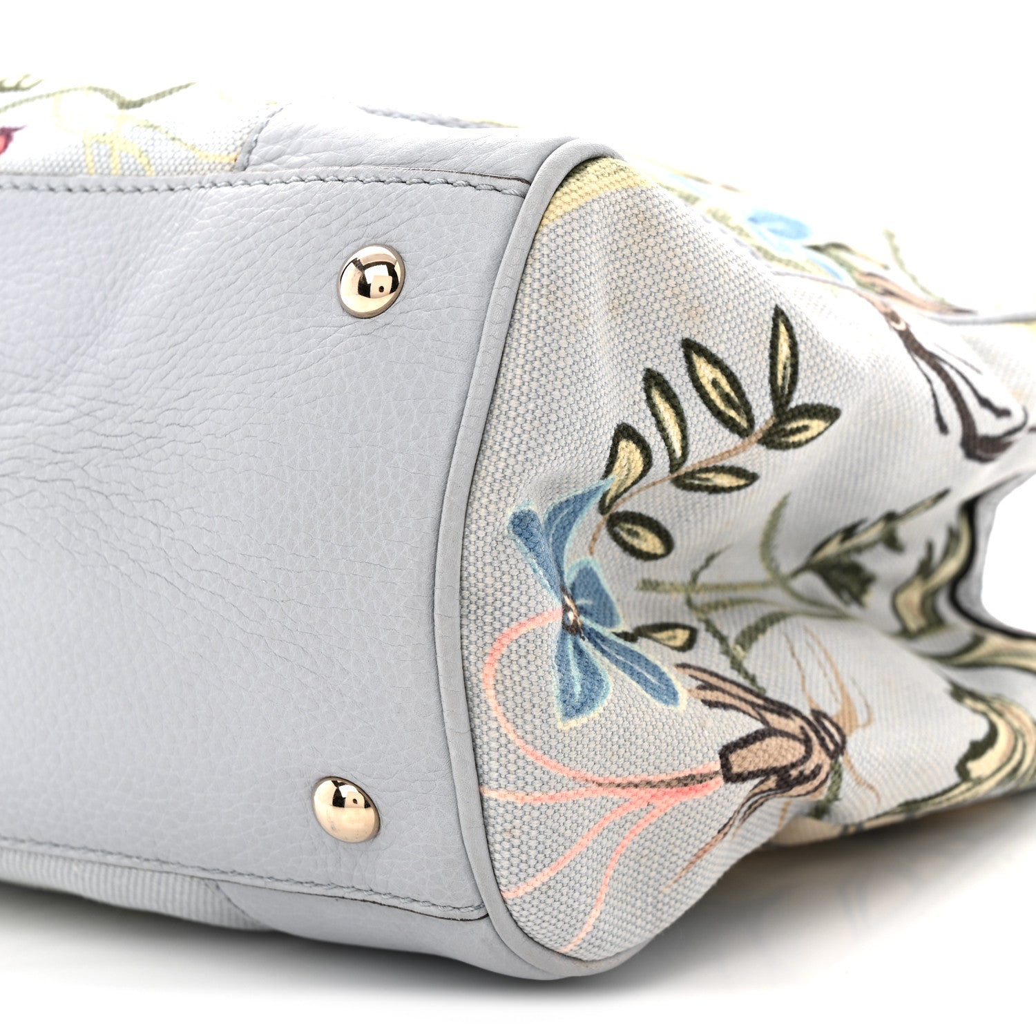 Canvas Cellarius Calfskin Flora Knight Medium Bamboo Shopper Tote Light Blue