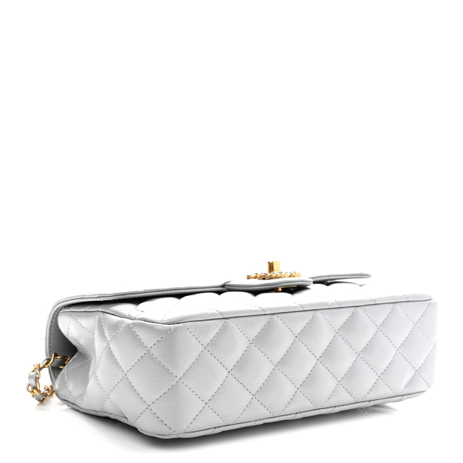 Metallic Lambskin Quilted Small Strass On Top Flap Silvery