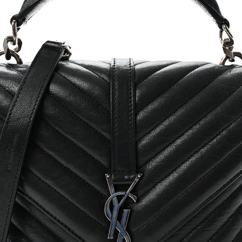 Sheepskin Matelasse Chevron Monogram Medium College Bag Black