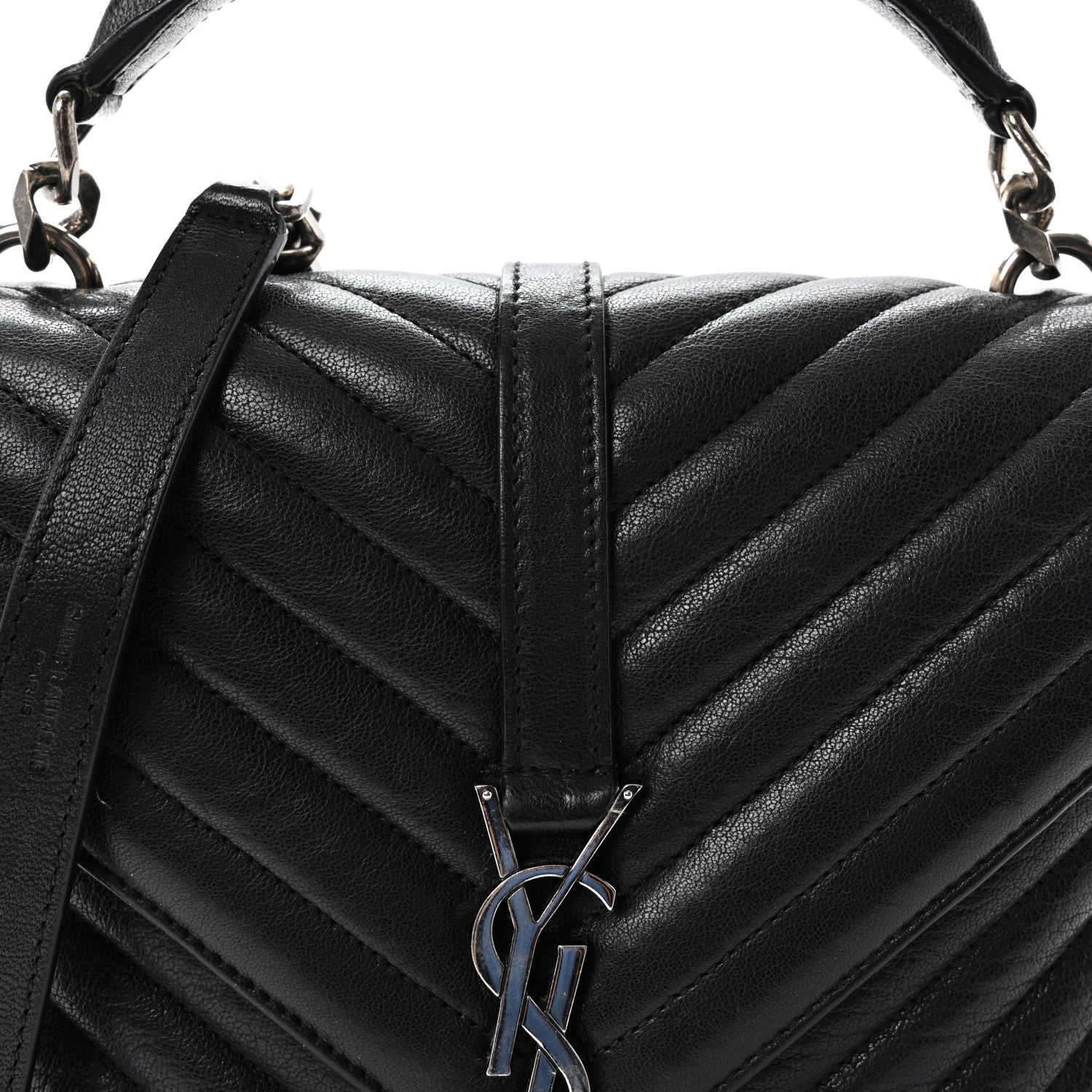 Sheepskin Matelasse Chevron Monogram Medium College Bag Black