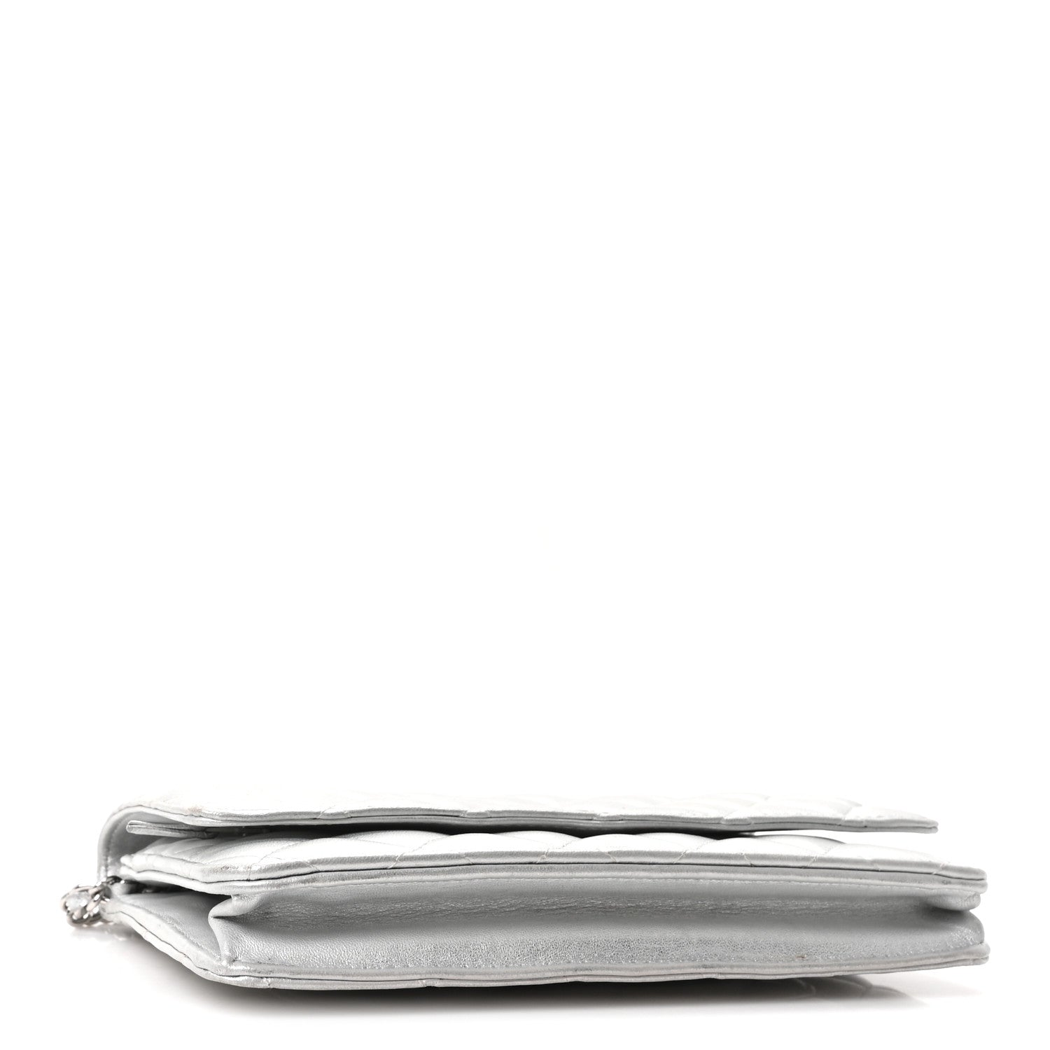 Metallic Lambskin Quilted Wallet On Chain WOC Silver