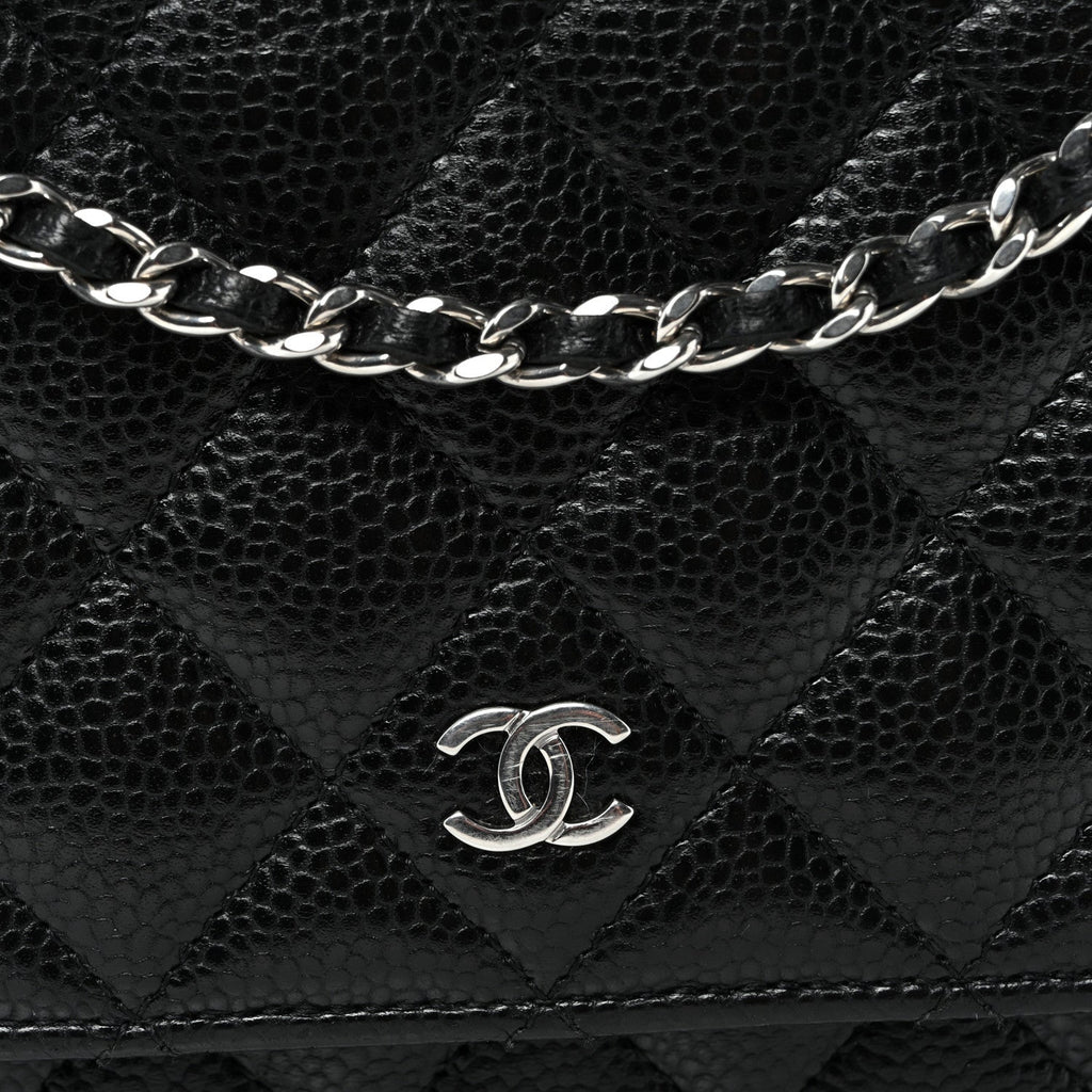 Caviar Quilted Wallet on Chain WOC Black