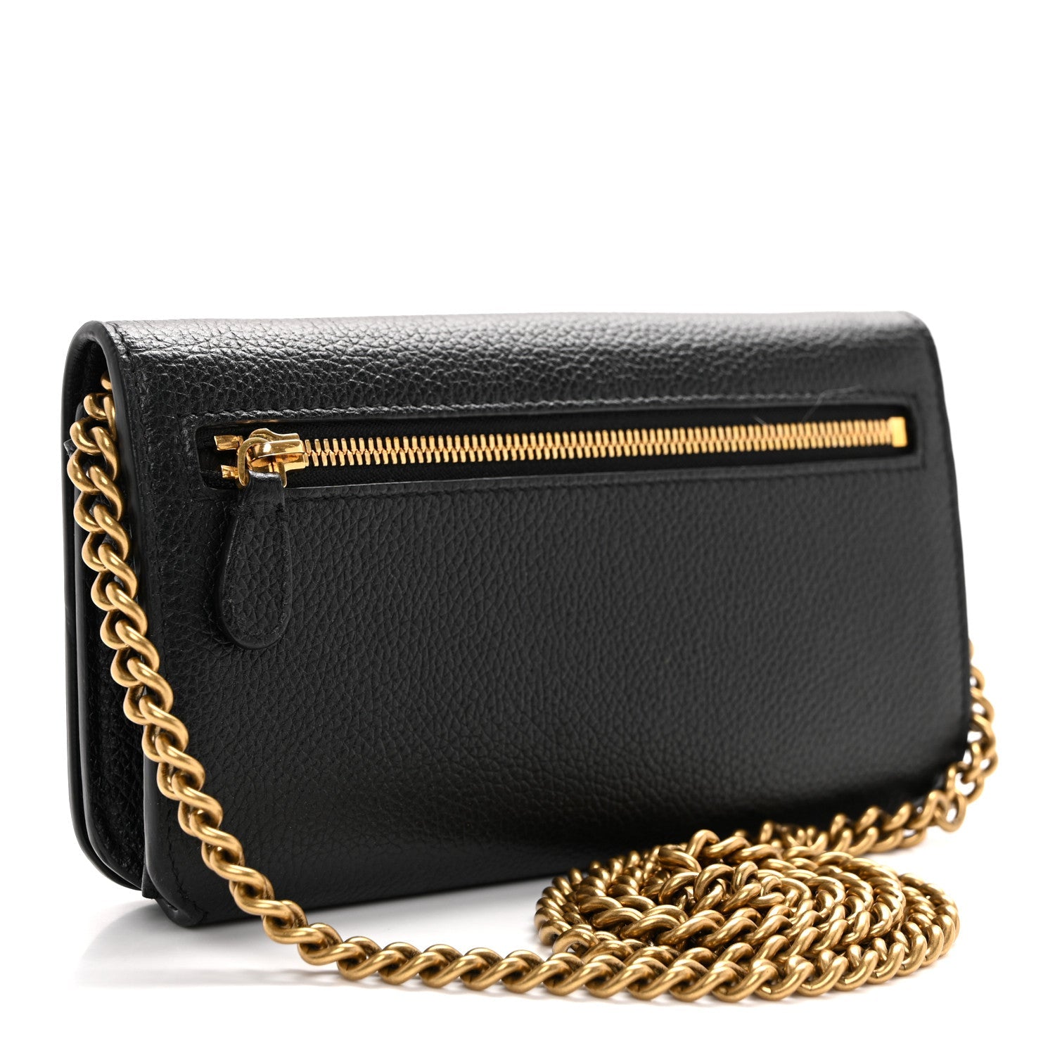 Grained Calfskin Logo Cash Phone Holder Wallet On Chain Black White