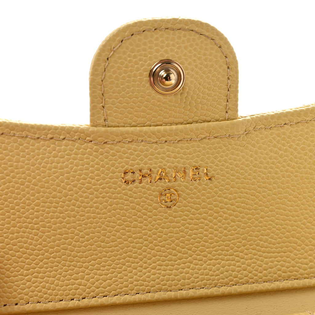Caviar Quilted Compact Flap Wallet Yellow