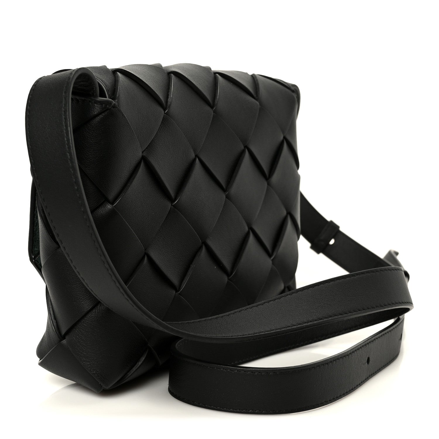 Grained Calfskin Intreccio Small Diago Crossbody Bag Black
