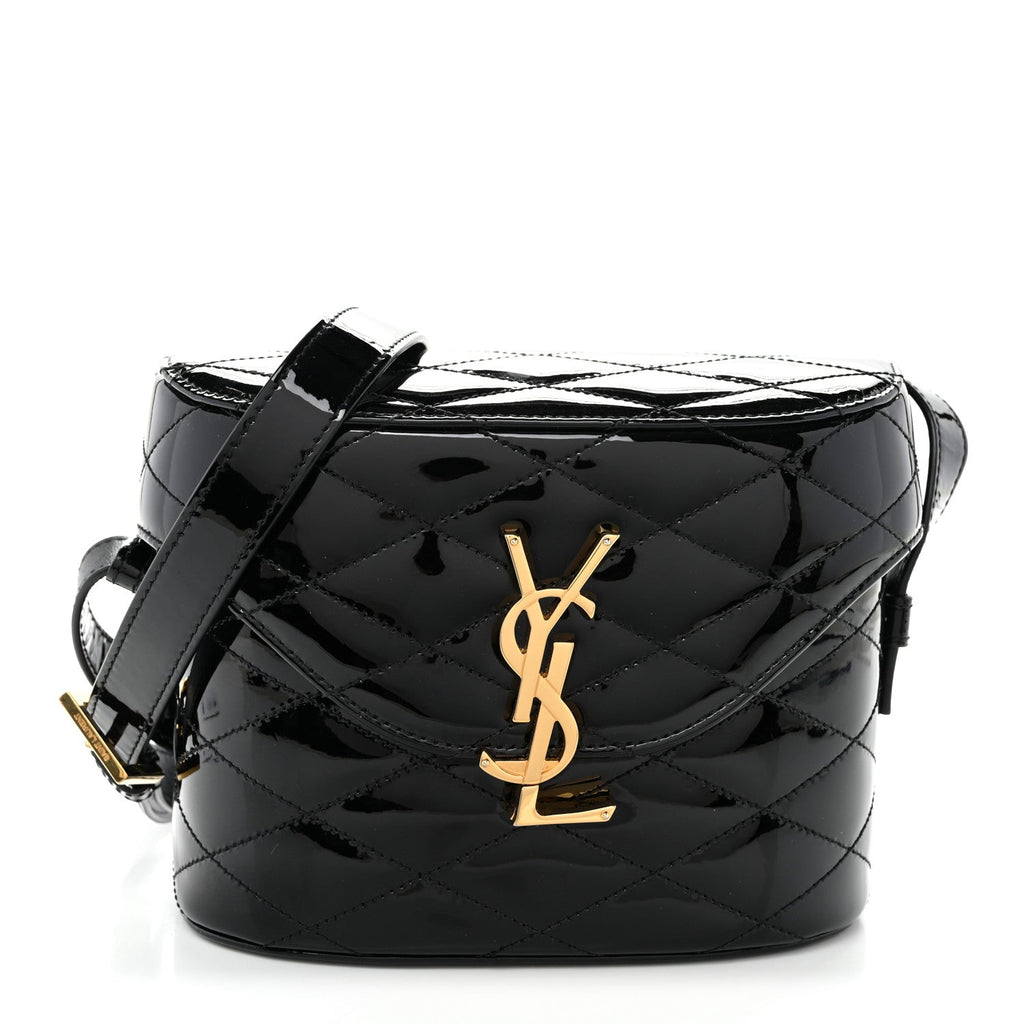 Patent Matelasse Monogram June Box Bag Black
