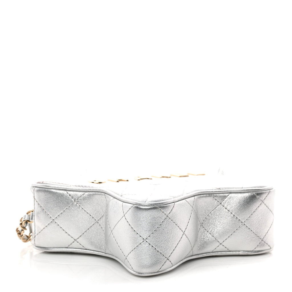Metallic Lambskin Quilted Walk Of Fame Star Bag Silver