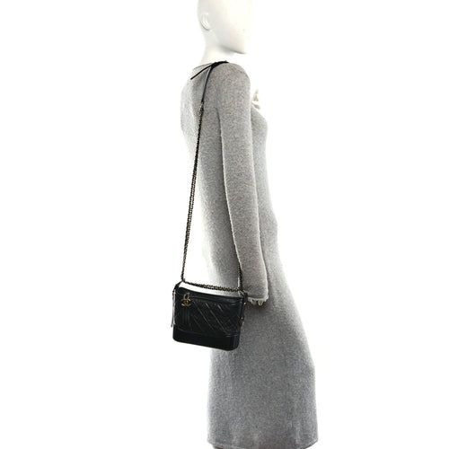 Aged Calfskin Quilted Small Gabrielle Hobo Black