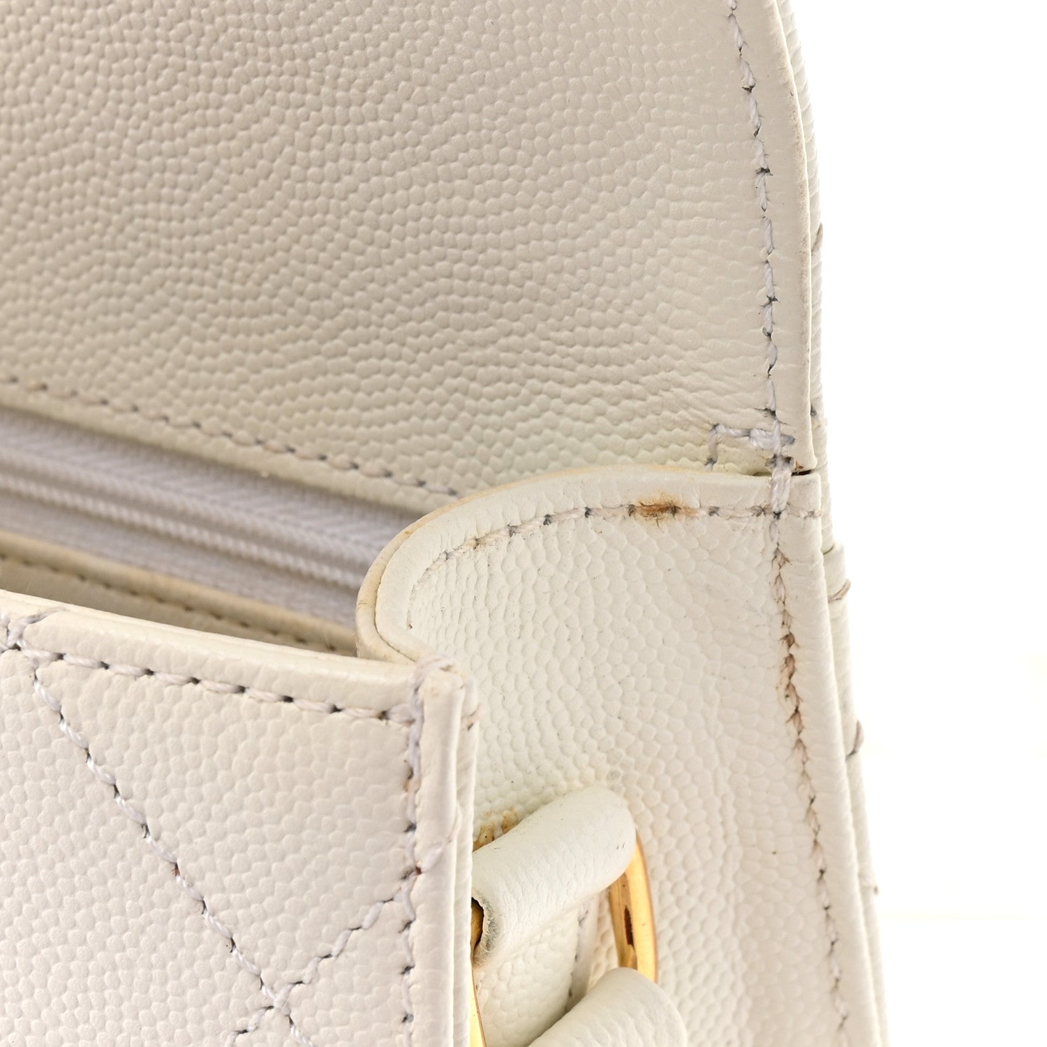 Caviar Diamond Stitched Square Flap Shoulder Bag White