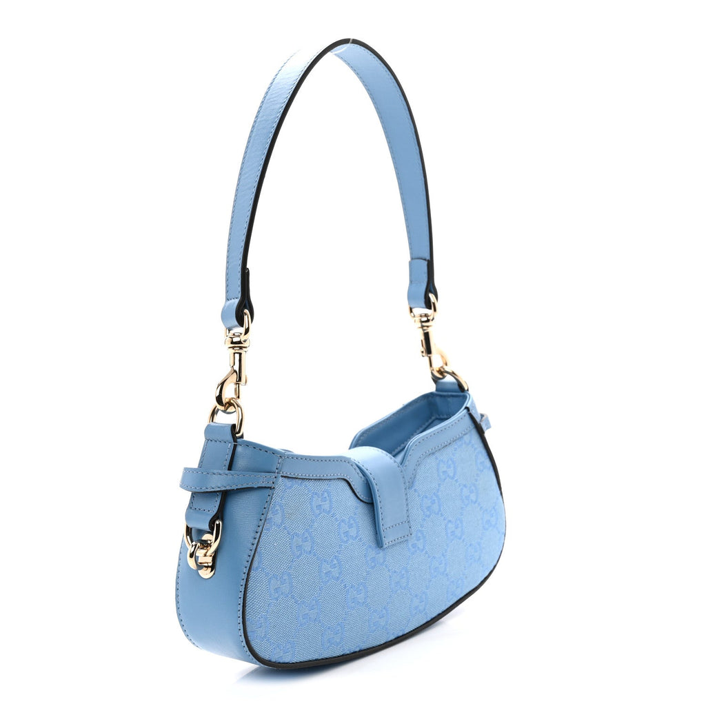 Calfskin Monogram Mini Moon Side Shoulder Bag Blue Blue