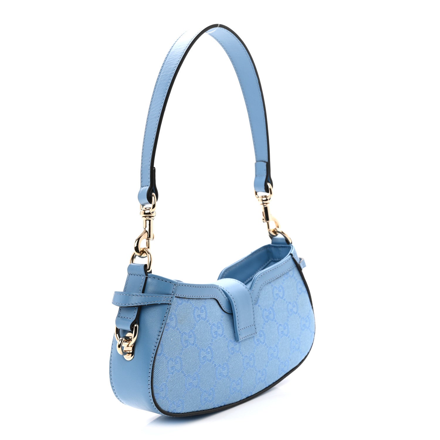 Calfskin Monogram Mini Moon Side Shoulder Bag Blue Blue