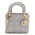 Metallic Lambskin Cannage Mini Lady Dior Grey