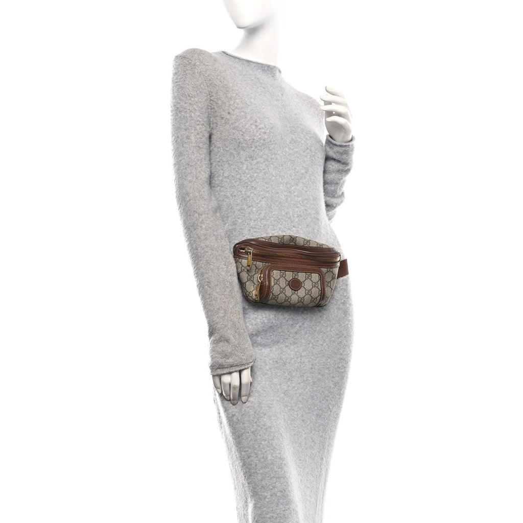 GG Supreme Monogram Textured Calfskin Retro Interlocking G Belt Bag Beige Ebony Brown Sugar