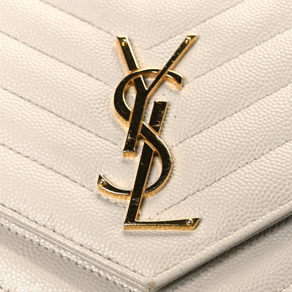 Grain De Poudre Matelasse Chevron Monogram Chain Wallet Blanc Vintage