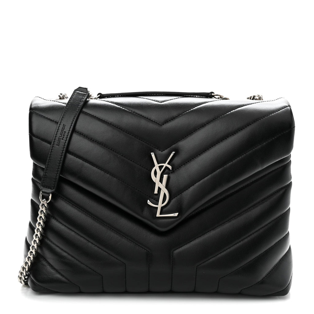 Calfskin Y Quilted Monogram Medium Loulou Chain Satchel Black