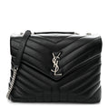 Calfskin Y Quilted Monogram Medium Loulou Chain Satchel Black